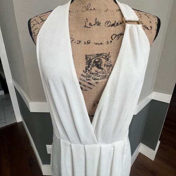 Bebe Asymmetrical Halter Neck Slinky Dress - Egret / M - Picture 11 of 16